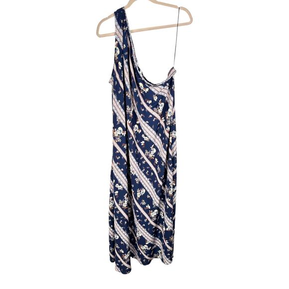 Chelsea28 One Shoulder Floral Maxi Dress Navy Blue Plus Size 3X Flowy Draped - Picture 5 of 12
